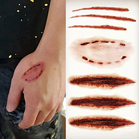 10PCS Halloween Zombie Neck Scar Tattoos Fake Scars Bloody Costume Horror Wound Blood Injury Sticker