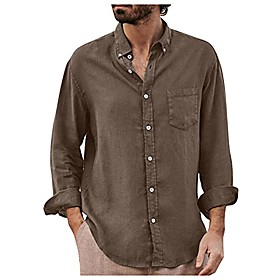 mens casual button down long sleeve shirts solid office business blouse tops with pocket coffee