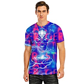 Men's Tee T shirt Shirt 3D Print Graphic Skull Letter 3D Print Short Sleeve Casual Tops Fashion Designer Cool Comfortable Blue