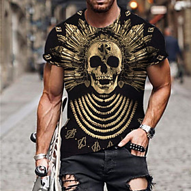 Men's Unisex Tee T shirt Shirt 3D Print Graphic Prints Skull Print Short Sleeve Daily Tops Casual Designer Big and Tall Brown