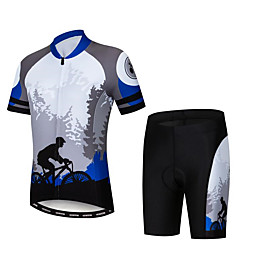 CAWANFLY Men's Short Sleeve Cycling Jersey with Shorts Summer Bule / Black Bike Sports Geometic Mountain Bike MTB Road Bike Cycling Clothing Apparel / Micro-el