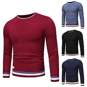 Men's Pullover Knitted Color Block Stylish Long Sleeve Sweater Cardigans Crew Neck Fall Winter Wine Gray Black