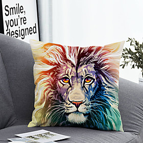 1 Pc Polyester Pillow Cover Animal Lion  Geometric 3D Simple Square Zipper Traditional Classic