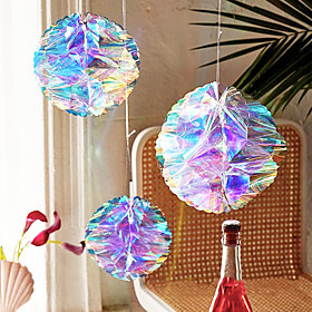 3pcs Rainbow Film Laser Plastic Colorful Gradient Paper Flower Ball Three-piece Honeycomb Ball Party Wedding Decoration Birthday Party Baking Accessories Cake