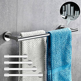Towel Bar Bathroom Shelf Adjustable Length New Design Creative Contemporary  Modern Stainless Steel  Low-carbon Steel Metal,1pc Bathroom Double 2-tower bar Wal