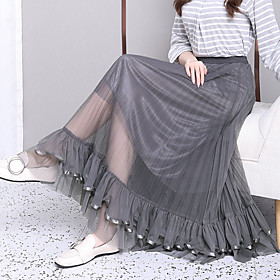 Women's Tea Party Weekend Basic Streetwear Ankle-Length Skirts Solid Colored Pleated Ruffle Gray Khaki Beige