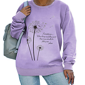 Women's Plus Size Tops Pullover Sweatshirt Floral Letter Print Long Sleeve Crewneck Streetwear Fall Spring Dark Yellow Blue Purple Big Size XL XXL 3XL 4XL 5XL