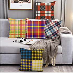 Patchwork Gingham Double Side Cushion Cover 5PC Soft Decorative Square Throw Pillow Cover Cushion Case Pillowcase for Bedroom Livingroom Superior Quality Machi