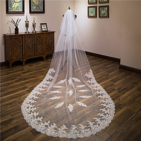 Two-tier Lace Wedding Veil Cathedral Veils with Appliques Tulle