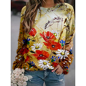Women's Sweatshirt Pullover Floral Graphic 3D Print Sports Weekend 3D Print Active Streetwear Hoodies Sweatshirts  Yellow
