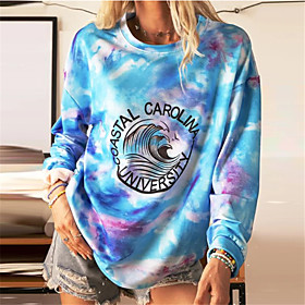 Women's Sweatshirt Pullover Graphic Tie Dye Text Print Casual Weekend 3D Print Streetwear Oversized Hoodies Sweatshirts  Blue