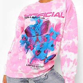 Women's Sweatshirt Pullover Butterfly Tie Dye Text Print Daily Sports 3D Print Basic Streetwear Hoodies Sweatshirts  Blushing Pink