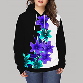 Women's Plus Size Tops Hoodie Sweatshirt Floral Graphic Print Long Sleeve V Neck Streetwear Fall Winter Purple Red Big Size XL XXL 3XL 4XL 5XL
