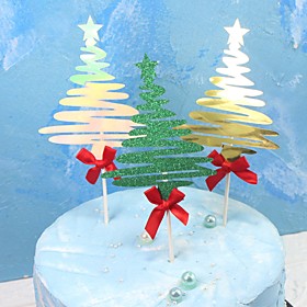 3pcs Baking Cake Decoration Five-pointed Star Christmas Tree Decoration Card Inserting Card Party Dessert Table Decoration Flag