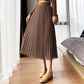 Women's Vacation Casual / Daily Elegant Streetwear Ankle-Length Skirts Solid Colored Pleated Blushing Pink Gray Khaki