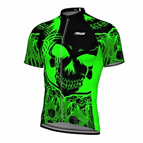 21Grams Men's Short Sleeve Cycling Jersey Summer Spandex Green Skull Bike Top Mountain Bike MTB Road Bike Cycling Quick Dry Moisture Wicking Sports Clothing Ap