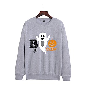 Femme Grande taille Hauts Sweat à capuche Graphique Potiron Imprimer Manches Longues Ras du cou Capuche Vêtement de rue Halloween Halloween du quotidien Coton