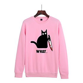 Women's Plus Size Tops Pullover Sweatshirt Cat Letter Animal Print Long Sleeve Crewneck Streetwear Fall Winter Blushing Pink Gray White Big Size L XL XXL 3XL 4