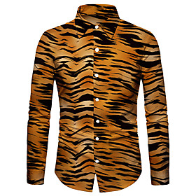 Men's Shirt 3D Print Tiger 3D Print Button-Down Long Sleeve Street Tops Casual Fashion Breathable Comfortable Brown / Sports