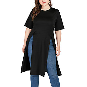 Women's Plus Size Tops T shirt Plain Short Sleeve Crewneck Basic Streetwear Fall Summer Black Big Size XL XXL 3XL 4XL / Cotton