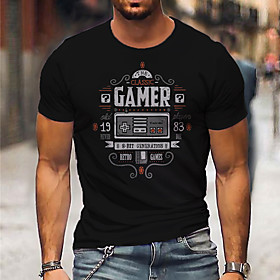 Men's Unisex Tee T shirt Shirt Hot Stamping Graphic Prints Game Console Print Short Sleeve Casual Tops Cotton Basic Designer Big and Tall Black