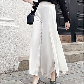 Women's Fashion Streetwear Comfort Casual Weekend Culottes Wide Leg Pants Plain Ankle-Length Wide Leg Split White Black