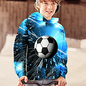 Sweat à capuche Garçon Enfants Manches Longues 3D effet Football Bleu Enfants Hauts Automne Actif Standard 4-12 ans