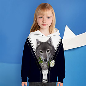 Sweat à capuche et Sweat Fille Enfants Manches Longues Chien Graphique 3D Animal Imprimé Bleu Marine Enfants Hauts Actif