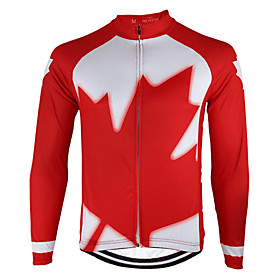 21Grams Men's Long Sleeve Cycling Jersey Spandex Red and White Leaf Bike Top Mountain Bike MTB Road Bike Cycling Quick Dry Moisture Wicking Sports Clothing App