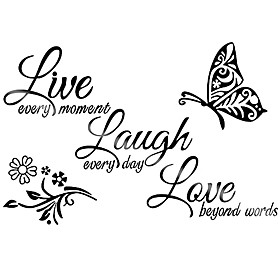 3 pieces inspirational wall stickers acrylic mirror wall sticker live every moment, laugh every day, love beyond words text sticker decal art family stickers