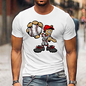 Men's Unisex Tee T shirt Shirt Hot Stamping Graphic Prints Baseball Print Short Sleeve Casual Tops Cotton Basic Designer Big and Tall White