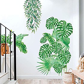 tropical wall decals monstera leaf wall stickers for living room, vibrant fresh leaves wall posters vinyl green plants wall art murals for bedroom nursery offi