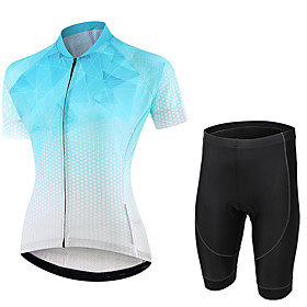 21Grams Women's Short Sleeve Cycling Jersey with Shorts Summer Spandex BlueWhite Bike Quick Dry Moisture Wicking Sports Damask Mountain Bike MTB Road Bike Cycl