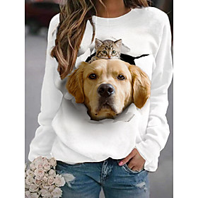 Femme Sweat-shirt Sweat Chat Chien 3D Imprimer du quotidien Des sports 3D effet Actif Vêtement de rue Pulls Capuche Pulls molletonnés Blanche