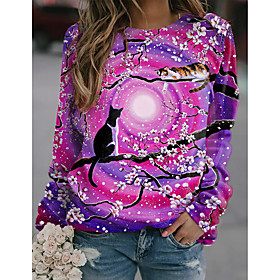 Femme Sweat-shirt Sweat Floral Chat Imprimer Des sports Vacances 3D effet Actif Vêtement de rue Pulls Capuche Pulls molletonnés Violet