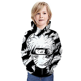 Sweat à capuche Garçon Enfants Naruto Manches Longues 3D effet Bande dessinée Animé Blanche Enfants Hauts L'autume Actif basique Quotidien Décontractée Standar