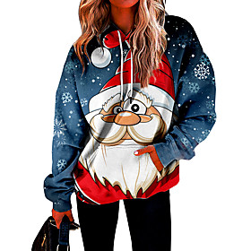 Femme Sweat à capuche Sweat-shirt père Noël Poche avant Imprimer Noël Cadeau Noël Des sports 3D effet Vêtement de rue Noël Pulls Capuche Pulls molletonnés Bleu