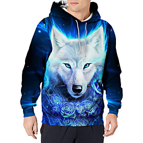 Homme Sweat-shirt à capuche Loup Animal Imprimer Décontractée du quotidien 3D effet basique Vêtement de rue Pulls Capuche Pulls molletonnés Manches Longues Ble