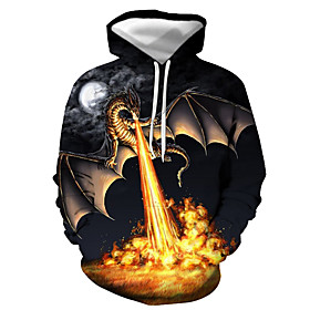 Homme Sweat-shirt à capuche Dragon Graphique Imprimer Capuche Décontractée du quotidien 3D effet Décontractée Vêtement de rue Pulls Capuche Pulls molletonnés M