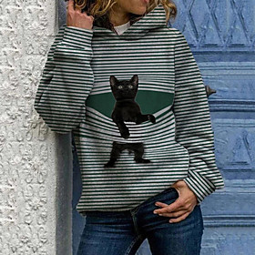 Femme Sweat à capuche Sweat Chat Graphique Décontractée du quotidien basique Pulls Capuche Pulls molletonnés Bleu Noir Gris