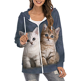 Femme Sweat à capuche Sweat à capuche zippé Chat 3D Animal Fermeture éclair Imprimer du quotidien Des sports 3D effet Actif Vêtement de rue Pulls Capuche Pulls