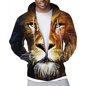 Homme Sweat à capuche zippé Graphique Lion Fermeture éclair Poche Capuche Sport Loisir Décontractée du quotidien 3D effet Décontractée Vêtement de rue Pulls C