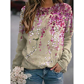 Femme Sweat-shirt Sweat Floral Imprimer Des sports Vacances 3D effet Actif Vêtement de rue Pulls Capuche Pulls molletonnés Bleu Rose Claire Kaki