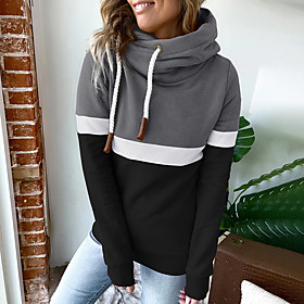 Femme Sweat à capuche Sweat-shirt Bloc de couleur Patchwork Décontractée Des sports basique Vêtement de rue Pulls Capuche Pulls molletonnés Bleu Noir Gris