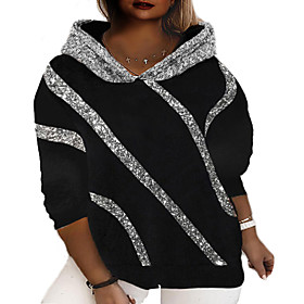 Femme Grande taille Hauts Sweat à capuche Graphique Manches Longues basique du quotidien Mélange de Coton L'autume L'hiver Noir Gris / Grande Taille / Grande T