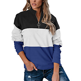 Femme Sweat-shirt Sweat Bloc de couleur Quarter Zip du quotidien Des sports Actif Vêtement de rue Pulls Capuche Pulls molletonnés Bleu Violet Rose Claire