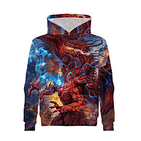 Sweat à capuche Garçon Enfants Manches Longues 3D effet Dragon Animal Bleu Enfants Hauts L'autume L'hiver Actif Mode du quotidien du quotidien Intérieur Extéri