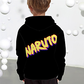 Sweat à capuche Garçon Enfants Naruto Manches Longues 3D effet Animé Lettre Jaune Enfants Hauts L'autume L'hiver Actif Mode du quotidien du quotidien Intérieur