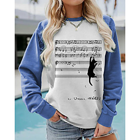 Femme Sweat Personnage Musique Patchwork Imprimer Soirée Décontractée du quotidien Autres imprimés Vêtement de sport Actif Pulls Capuche Pulls molletonnés Bleu