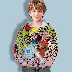 Sweat à capuche Garçon Enfants Naruto Manches Longues 3D effet Animé Vert Enfants Hauts L'autume L'hiver Actif Mode du quotidien du quotidien Intérieur Extérie